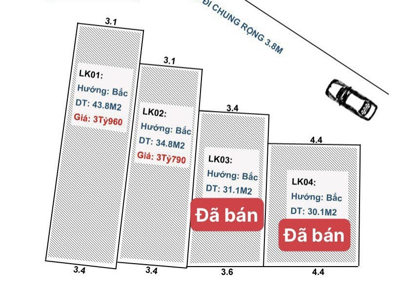 Cụm 4 Căn Ỷ La Dương Nội, Hà Đông. 32m2 xây 5 tầng, đường thông ô tô giá từ 3.7 Tỷ