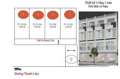 Cụm 4 căn Thanh Lãm, Phú Lãm, Hà Đông: 30m2 xây 5 tầng giá chỉ từ 3.05 Tỷ